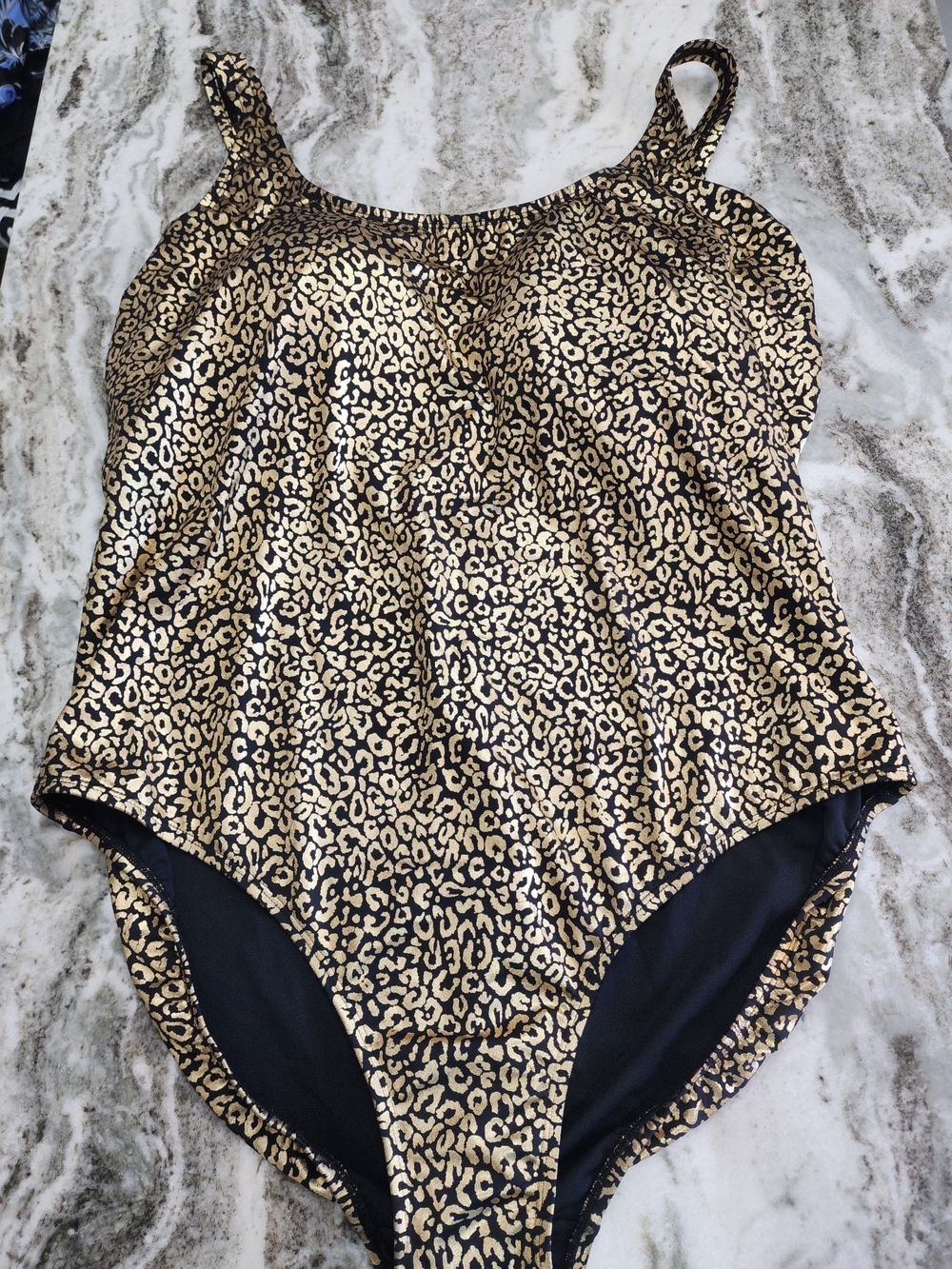 Swimsuits For All Gold and Black Leopard-Print One-Piece Swimsuit New With Tag